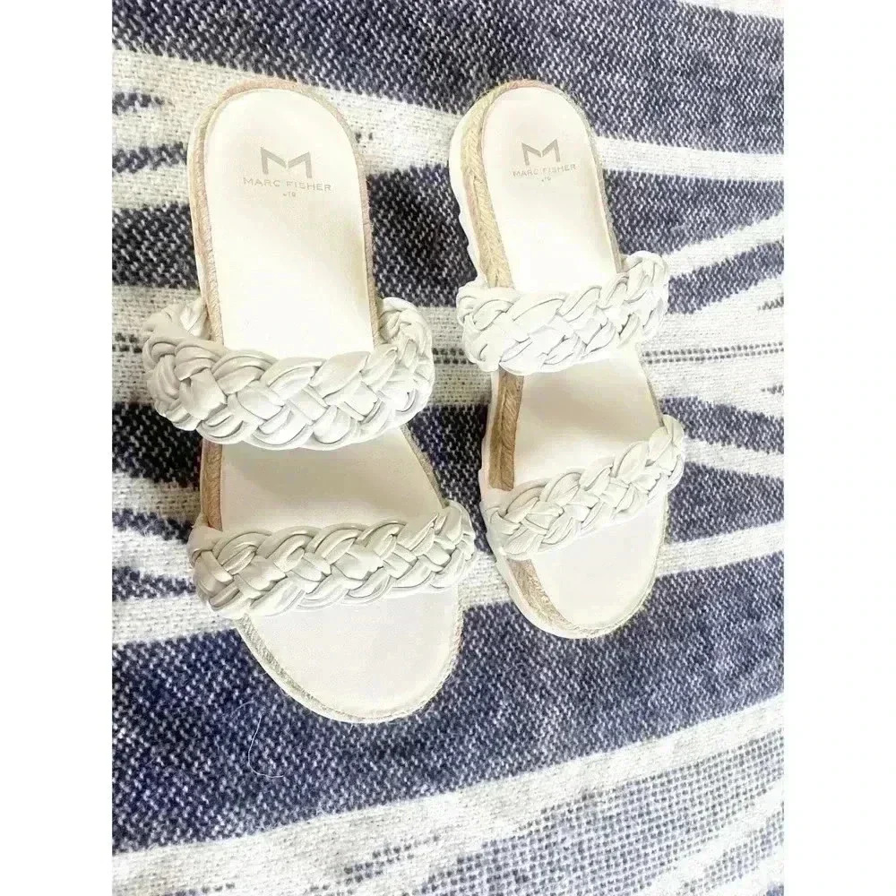 Marc Fisher Leather White Sandals Size 8 - Picture 9 of 9